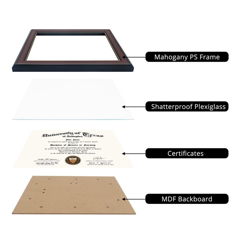 GraduationMall 8.5x11 Certificate Diploma Frame, UV Protection Acrylic, Mahogany with Gold Beads - Image 5